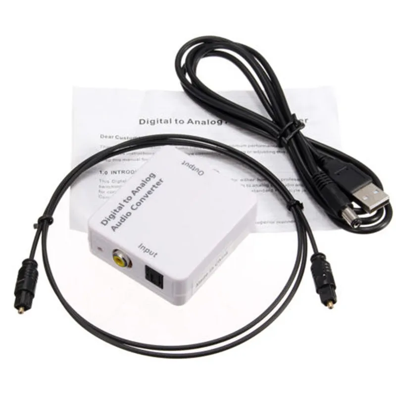 Pro TV Optical Digital SPDIF Coaxial to RCA L R Headphone Analog Audio Converter Out White