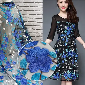 

1Yard Flower Embroidered Fabric grenadine Lace Cloth For Handicrafts Apparel Sewing Wedding Dress DIY Clothing Doll Cap