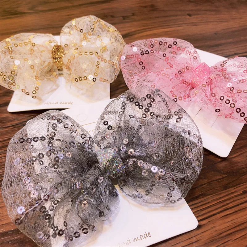 

Korean Children's Mesh Sequins Hair Accessories Temperament Princess Girl Fashion Beautiful Bowknot Duckbill Clip Headwear