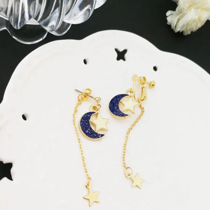 Anime Sailor Moon 25t Blue Star Moon Eardrop Earrings Cosplay Prop