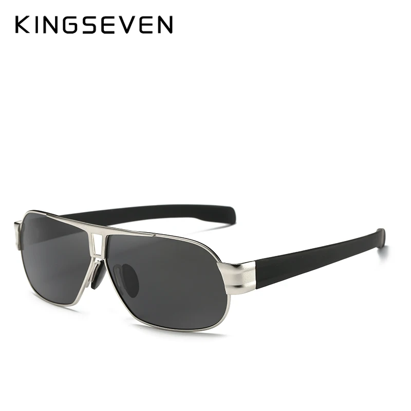 KINGSEVEN, Брендовые мужские солнцезащитные очки, сплав, поляризационные линзы, винтажные очки, аксессуары, солнцезащитные очки для мужчин, UV 400, N7516 - Цвет линз: C03 SILVER BLACK