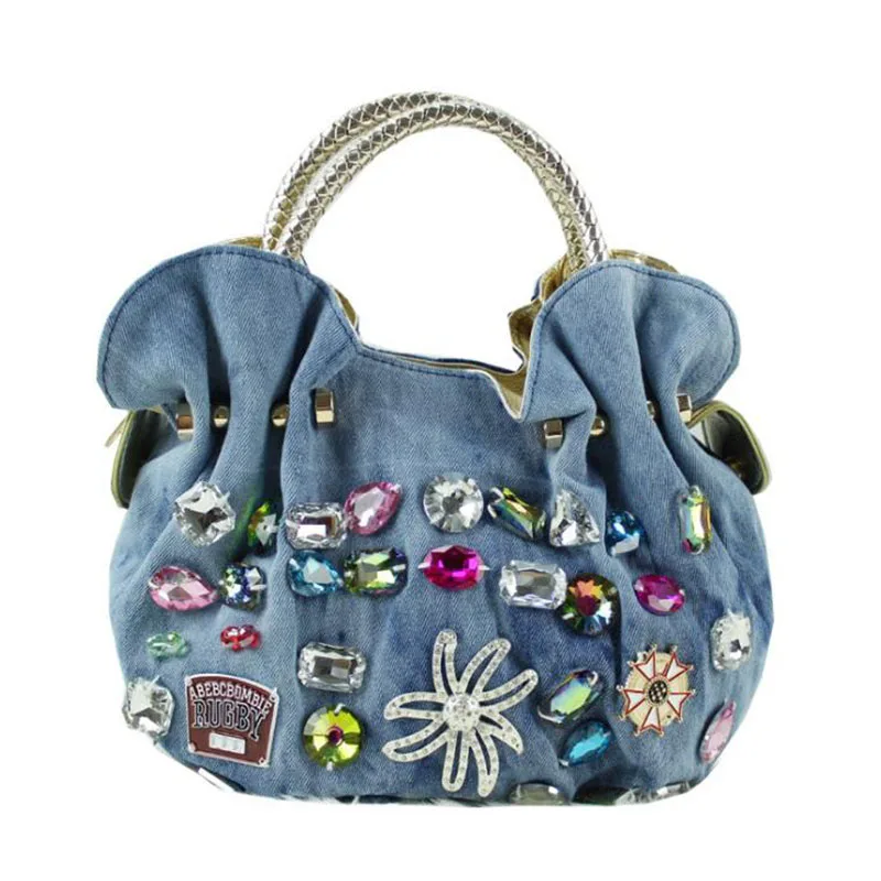 

Diamonds Canvas Hobos Handbag Jeans Bag For Women 2019 High Quality Shoulder Bags Ladies Party Bags Shopping Bag