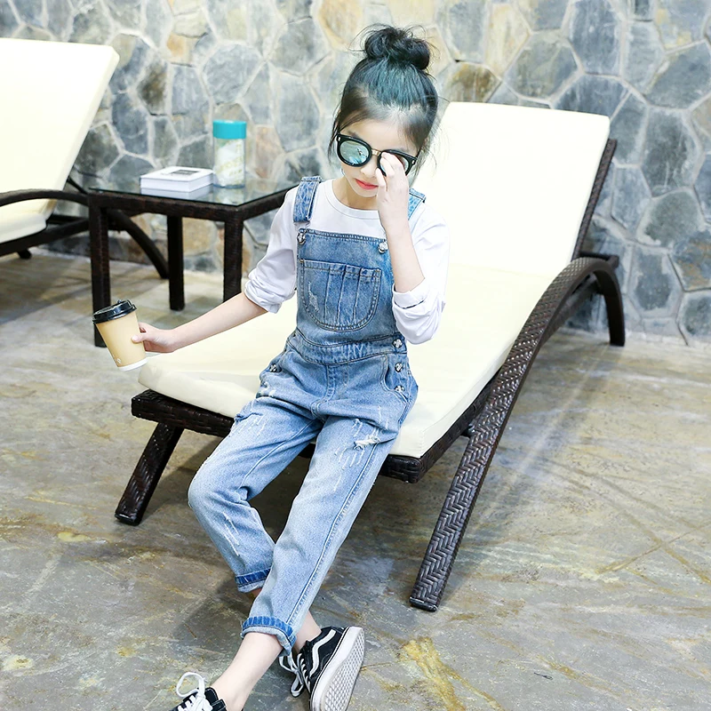 Denim Jumpsuit For Girls Ripped Jeans For Kids Teens Teenagers Baby Overalls Rompers 4 8 6 7 8 9 10