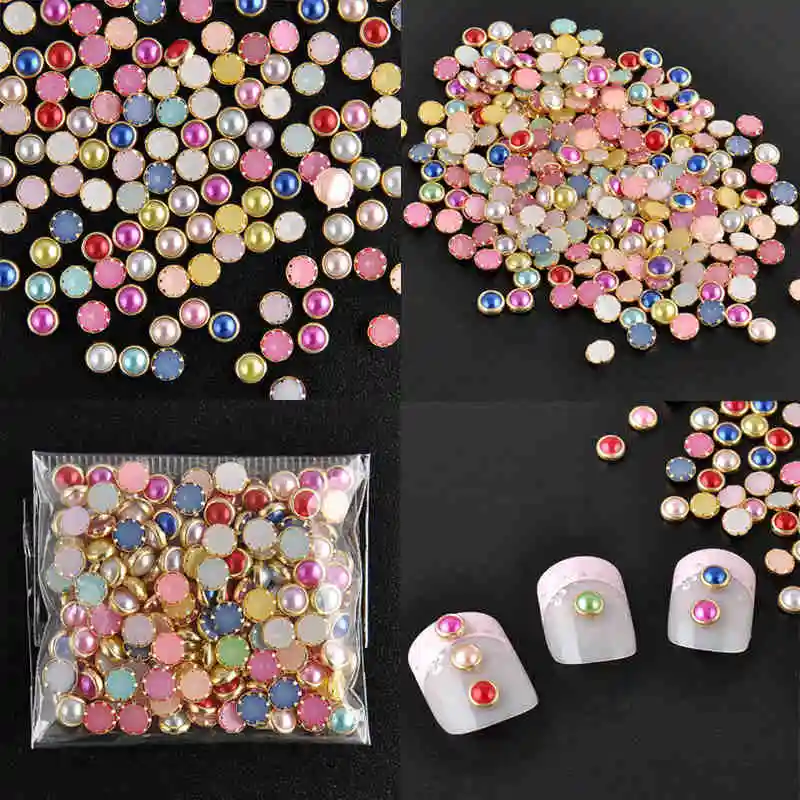 

Shellhard 200Pcs Half Round Pearl Nail Decor 4mm Acrylic Bead Nail Art DIY Decor Glitter Rhinesto For Nail Art