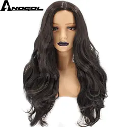 Anogol 2 # темно-коричневый высокое температура волокно натуральный черный Hairline Полный волос Искусственные парики длинные средства ухода за