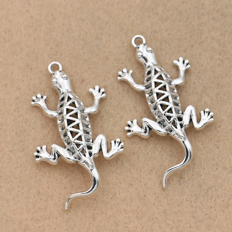 2pcs Antique Silver Plated Lizard Charm Pendant fit Bracelet Necklace Jewelry DIY Making Accessories 45x26mm | Украшения и