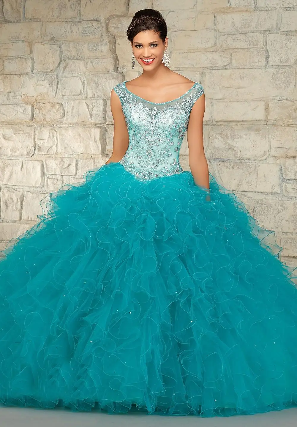 Sleeveless Crystals Ball Gown Quinceanera Dresses Blue Green|dresses ...