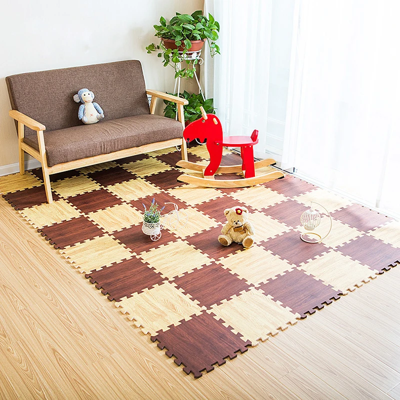 9Pcs Faux wood Carpets For Children Carpet Baby Toys Rugs Developing