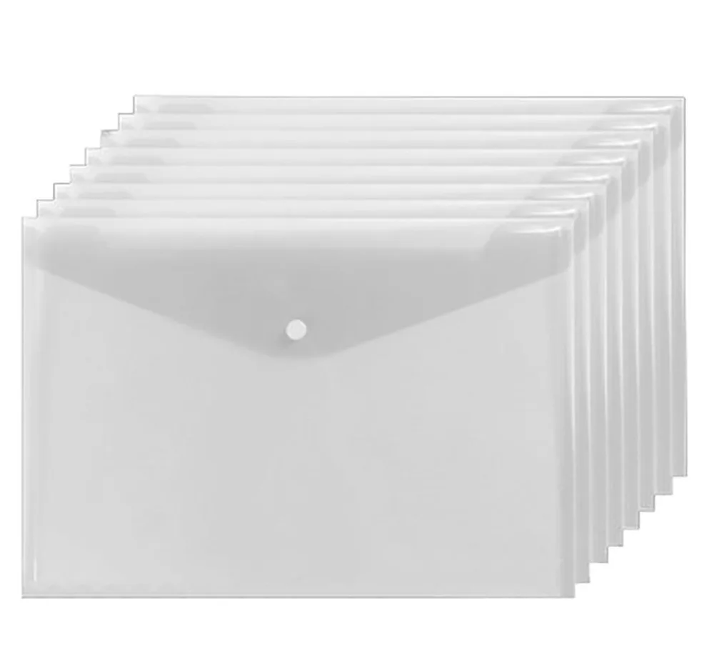 

XRHYY 12pcs Transparent PP Water Resistant File Holder Filing Envelope with Snap Button - White