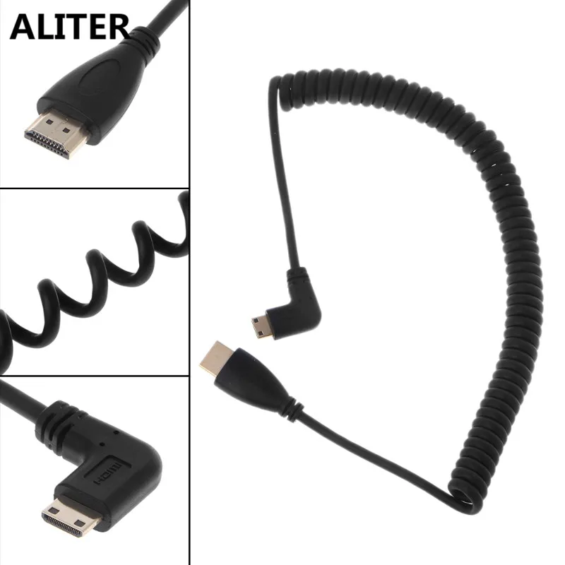 

ALITER Right-Angled 90 Degree Mini HDMI to HDMI Spiral Cable Converter Adapter Coiled Cable