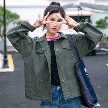 

2019 Spring Autumn New Denim Jacket Womens Jackets And Coats White Lapel Single Breasted Casual Loose Outwear Casacos Feminino