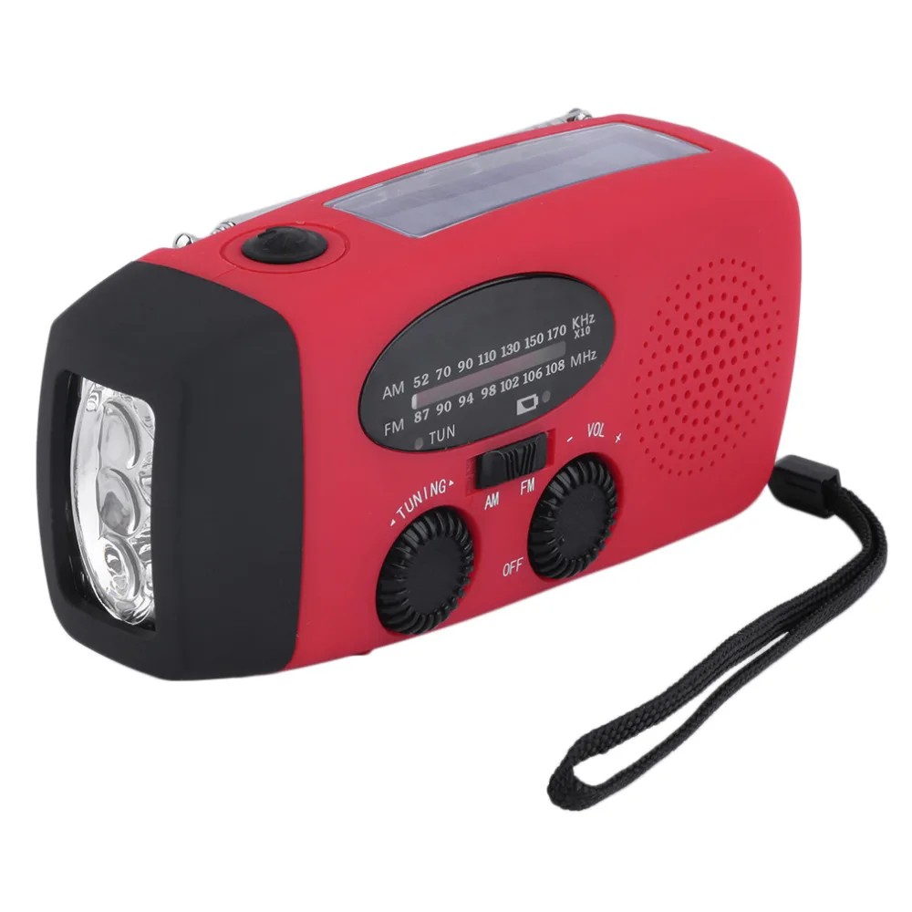

Protable Solar Radio Hand Crank Self Powered Phone Charger 3 LED Flashlight AM/FM/WB Radio Waterproof Emergency Survival Red