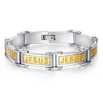 

Two Tone Gold Color 316L Stainless Steel Jesus Bracelet for Men Christian Jewelry Father Gift