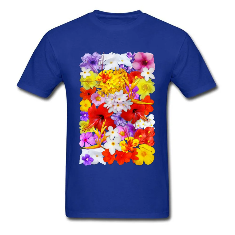Exotic Flowers Colorful Explosion Tops Shirt Thanksgiving Day Round Collar Pure Cotton Man T Shirt Family Sweatshirts Retro Exotic Flowers Colorful Explosion blue