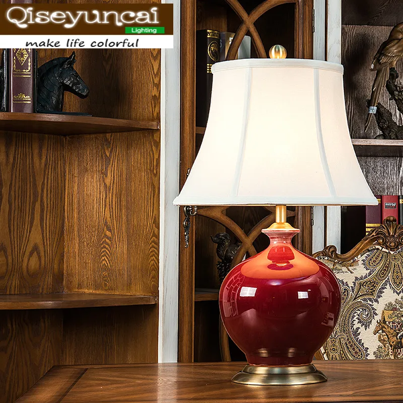 Qiseyuncai الصينية روزوود أحمر السيراميك الجدول مصباح غرفة المعيشة الكلاسيكية الراقية فيلا الديكور نوم السرير الإضاءة Qiseyuncai الصينية روزوود أحمر السيراميك الجدول مصباح غرفة المعيشة الكلاسيكية الراقية فيلا الديكور نوم السرير الإضاءة