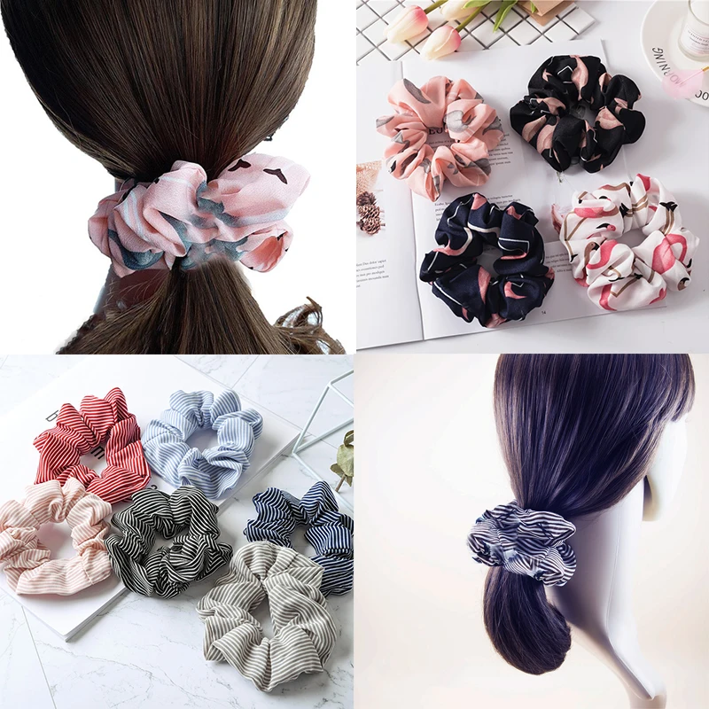 

2018 new 1PC Elasticity Scrunchie Floral Ponytail Holder Hairband Stipe Flamingo Women hair accessories Girls Hair Rope Ties