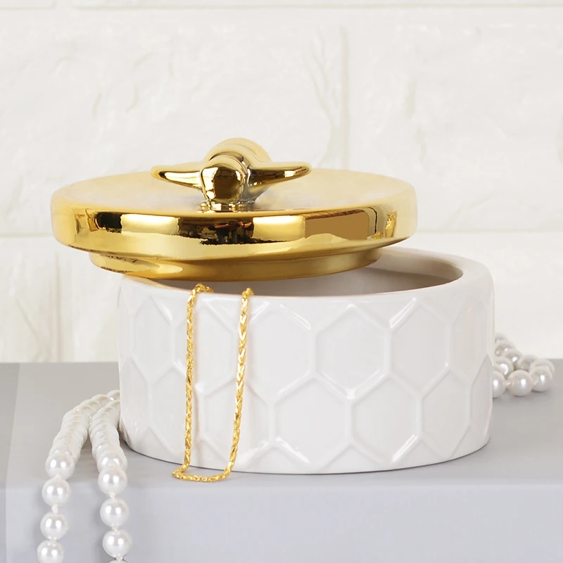 Нордическая керамическая коробка для ювелирных изделий золотой белый ящик для хранения пчелы Европейский Простой принцесса декоративные украшения WSHYUFEI