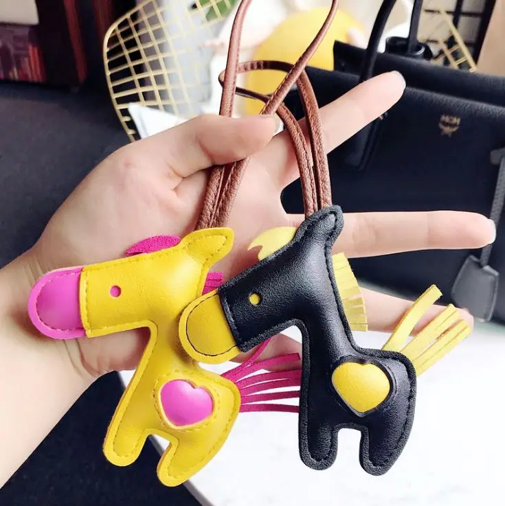 GRACE MOMENTS 8 Colors Men Genuine PU Leather Cute Horse Keychain Metal Car Key Ring Women Chain Holder Accessories | Украшения и