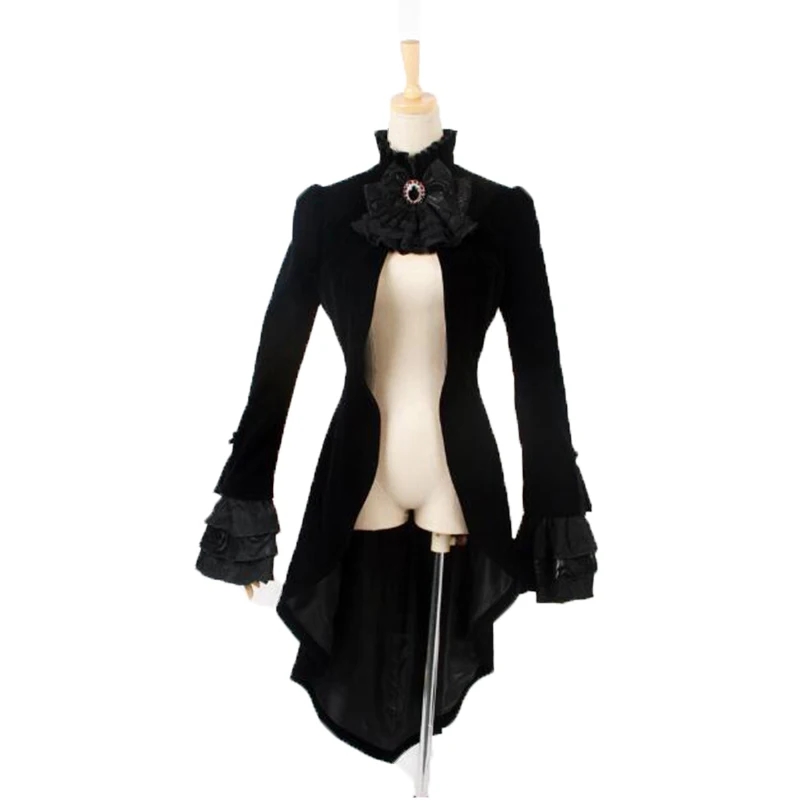 

Gothic Asymmetric Tail Coat For Females Punk Palace Retro Single Button Women's Jacket Winter Coat With Lace Tie Dovetail Jacket