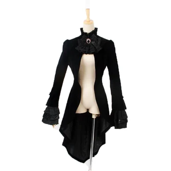 

Gothic Asymmetric Tail Coat For Females Punk Palace Retro Single Button Women's Jacket Winter Coat With Lace Tie Dovetail Jacket