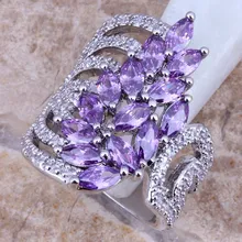 Galán Amethyst Púrpura Blanco CZ 925 Anillo de Plata De Ley De Superposición Para Mujer Talla 5/6/7/8/9/10/11 S0183