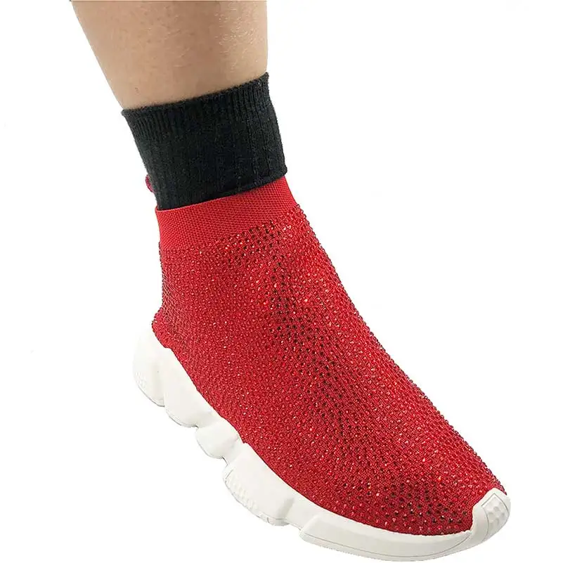 Elehot Rhinestone Red Sock Sneakers (1)