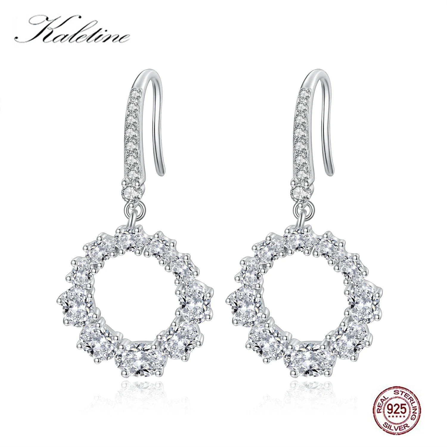 

KALETINE100% 925 Sterling Silver Dazzling Round Zircon Drop earrings For Women bohemian Brincos Fine Jewelry Bijoux Fashion 2019