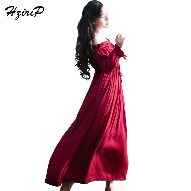 2017 Spring New Cotton Dress Elegant Retro Slash Neck Fairy Dresses Vintage A-Line Red Apricot Two Colors Solid Mini Vestidos | Женская
