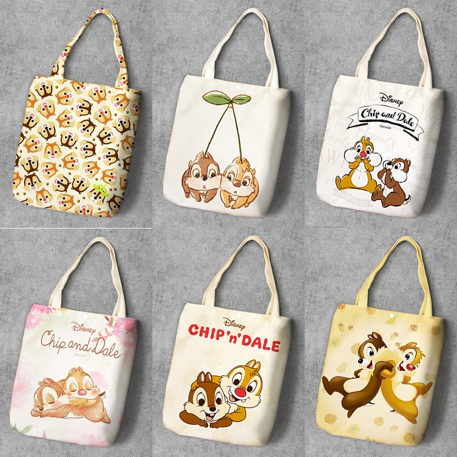 Чип и Дейл мультфильм студентов печатных холст Recy хозяйственная сумка большой емкости настроить Tote Модные женские повседневные сумки на плечо