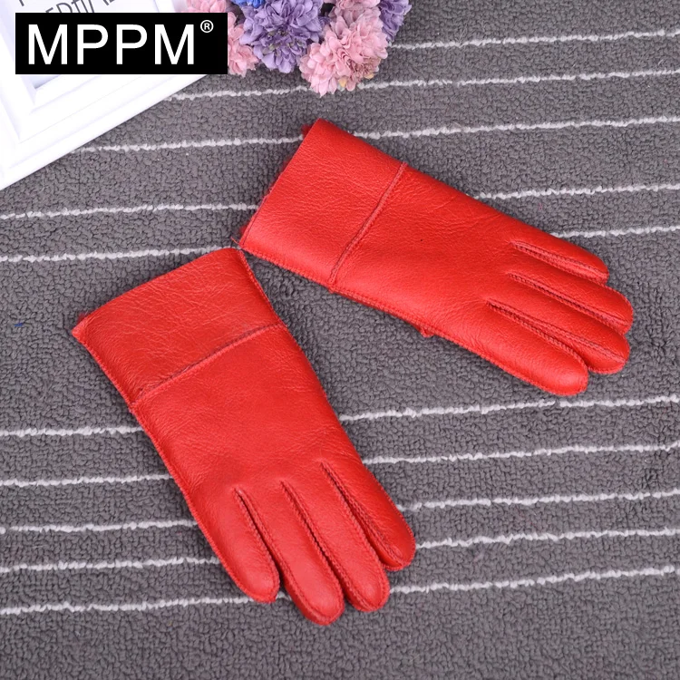 MPPM Genuine Leather Gloves Parent Child gloves Winter Wool Fur Gloves Mittens Natural Sheepskin for girl and boy