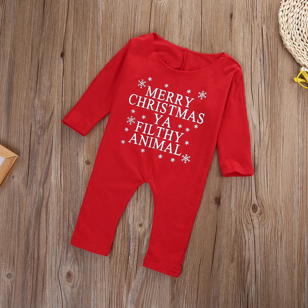 

Newborn Toddler Baby Girls Clothes Off Shoulder letter printed long sleeve Romper christmas Romper