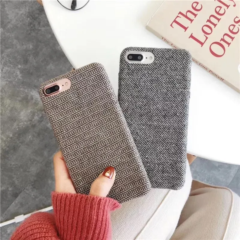 Solid Color Phone Case for iPhone XS MAX Case for iPhone X XR 6 6S 7 8Plus Case Plastic Retro Cloth Fabric Bussiness Soft Cover 08
