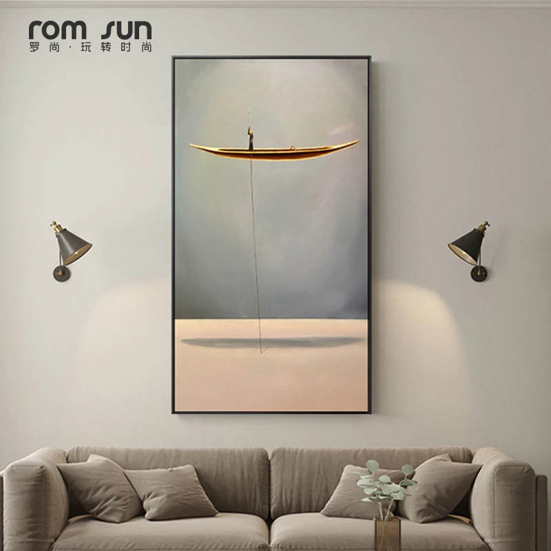 

Nordic Modern Natural landscape golden Boat Creative Nostalgic Painting Wall Art Pictures For Living Room HD Canvas Home Decor