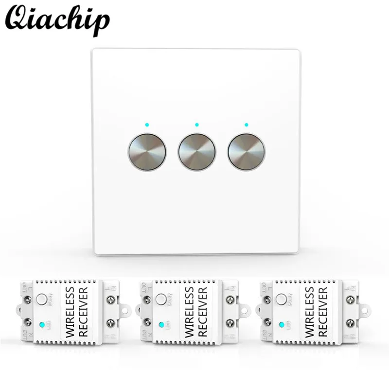 QIACHIP Wireless Light Switch Kit 3 Gang 433 MHz RF Wall Light Switch App Required Contains Switch Panel and Receive Module