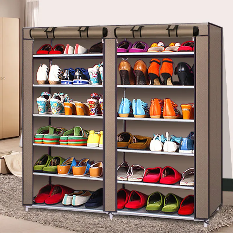 Современный минималистичный модный креативный нетканый двухрядный органайзер для обуви, обувной шкаф, шкаф для хранения, сборочный стеллаж для обуви - Цвет: coffee