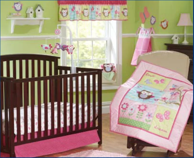 6 Pcs Oeko Tex 100 Cotton Embroidery Owl Crib Bedding Set For