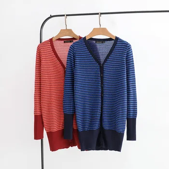 

2020 Europe Style Spring New Arrival Women's Wear Slim Long Jacquard Knitted Cardigan V Neck Long Knitted Jackets Free Shipping