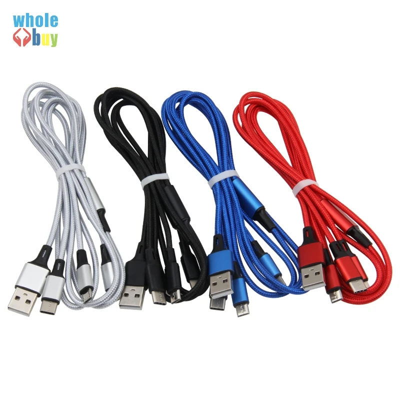 100 шт./лот, высокое качество, нейлоновая оплетка, 3 в 1, usb type C, Micro 5pin, 8 pin, 3 в 1, кабель для быстрой зарядки для iphone, sony, samsung