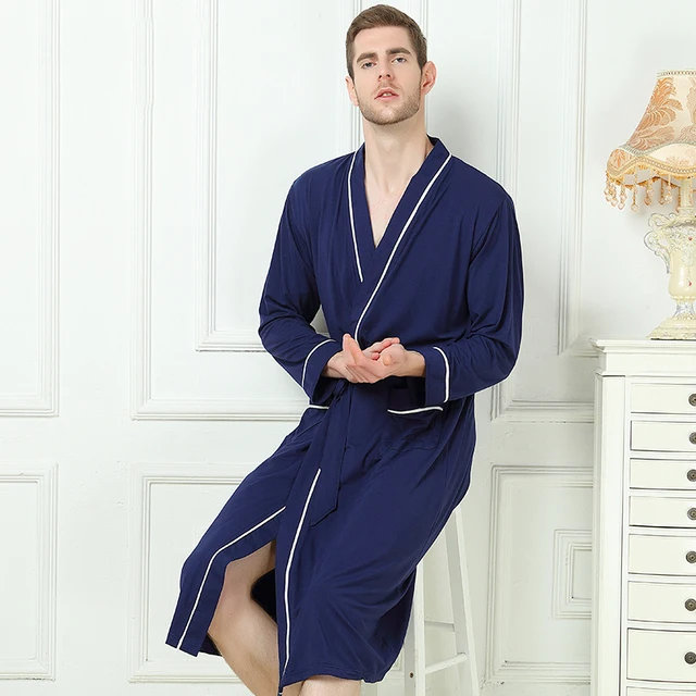 Bamboo Fiber Men Bathrobe Stain Robe Man's Sleepwear Soft Nightgown for