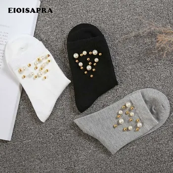 

[EIOISAPRA]Pearl Gold Silver Creative Female Funny Socks Women Art Sweet Socks Japan Solid Hosiery Harajuku Calcetines Mujer