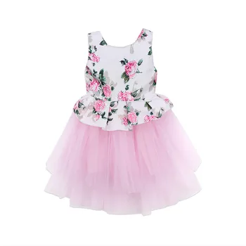 

Princess Kids Baby Girls Sweet Floral Lace Pink Tutu Tulle Party Mini Dress Sundress Kids Pageant Formal Wedding Dresses Vestido