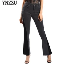 YNZZU элегантные джинсы женские новые с высокой талией черные обтягивающие джинсовые расклешенные брюки женские джинсы плюс размер YB256