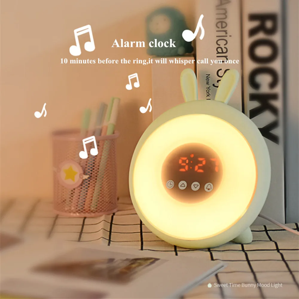 Bunny Alarm Clock with Touch Sensor Colorful LED Night Light Sunrise Sunset Modes Stepless Dimming Rabbit Bedroom Bedside Lamp (13)