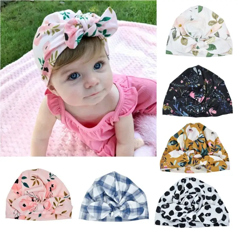 

New Fashion Baby Hat Solid Turban Kids Girls Sun Hat Elastic Caps 6 style Baby Cap Bow Tie Baby Infant Accessories