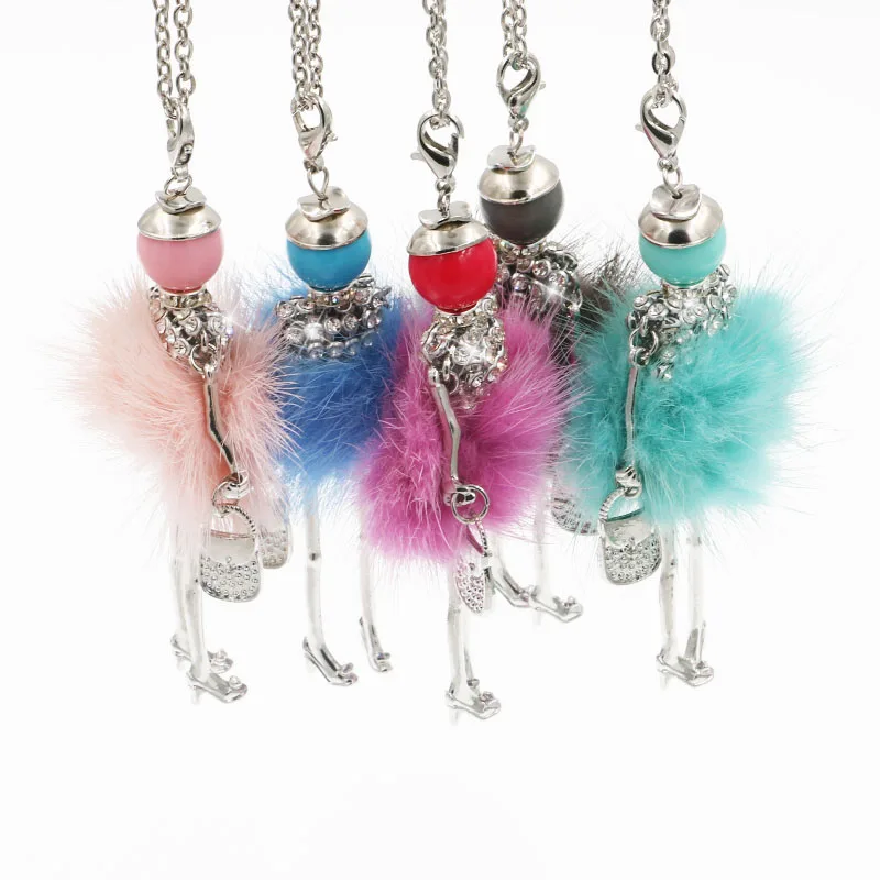 Fashion Lovely Paris Doll Pendant Necklace For Girls Children's Long Necklace Modern Lady's Imitation Rabbit Hair 5 Colors Gift