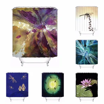 

CustomOil Painting Dragonfly Fabric Bath Curtain Bathroom Mildewproof Waterproof Polyester Shower Curtain#180417-02-104