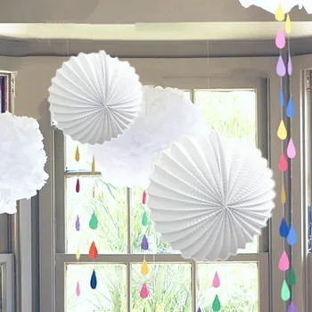 

4pcs Giant White Hanging Decoration Set Pleated Lanterns Pom Poms for Weddings Baby Showers Bridal Showers Nursery Party Decor