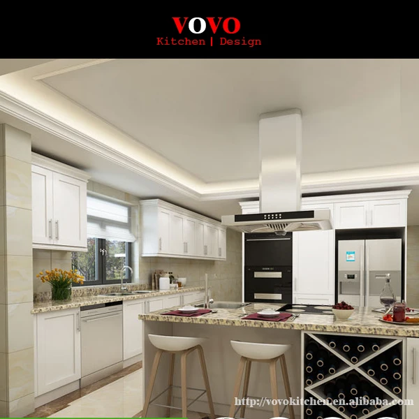 Canada white wood kitchen cabinets with crown mold.