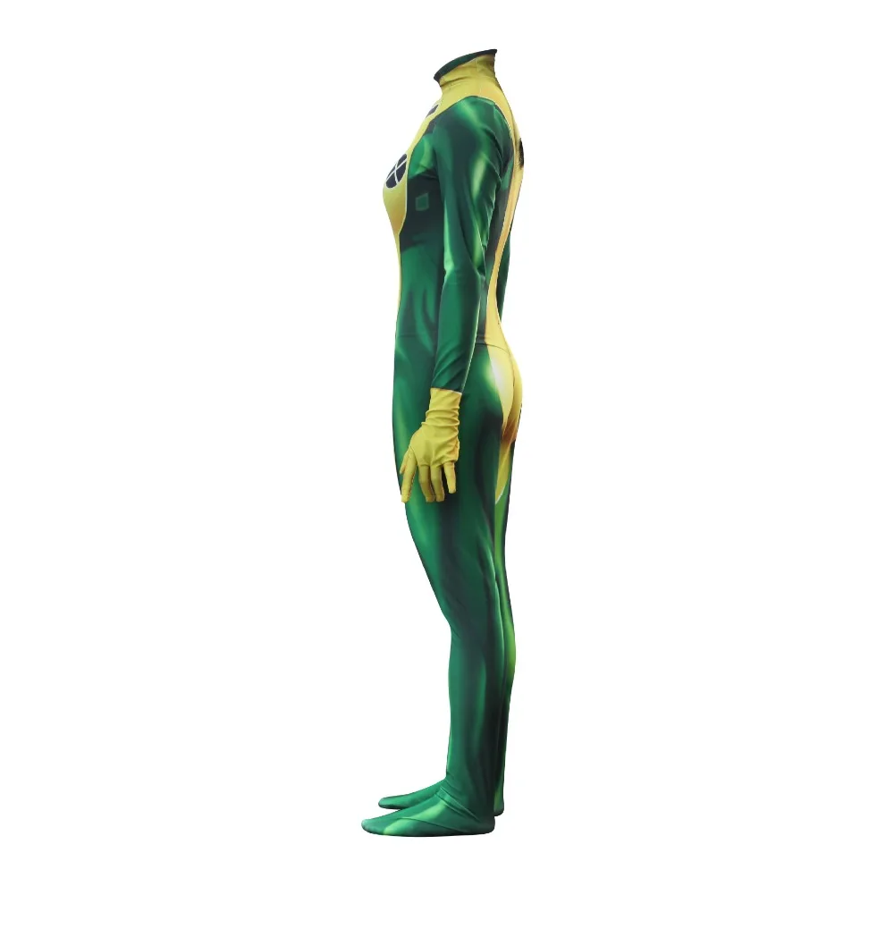 Высокое качество X-men Rogue костюм желтый и зеленый облегающий комбинезон боди с супергероем косплей костюм для женщин