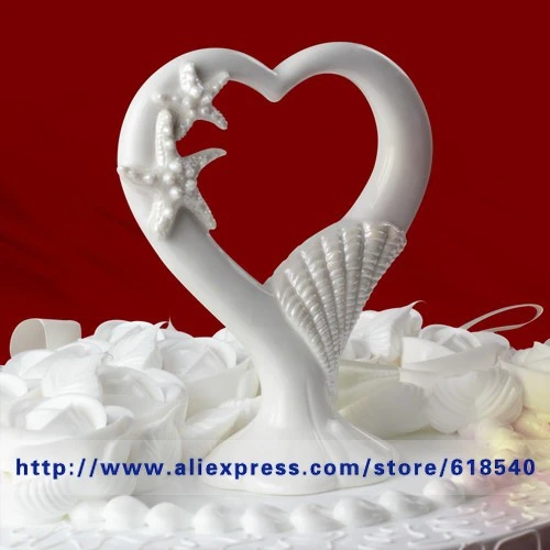 Livraison Gratuite Starfish Coquillages Ceramique Coeur De Plage Mariage De Theme De Decoration De Gateau De Mariage Topper Aliexpress